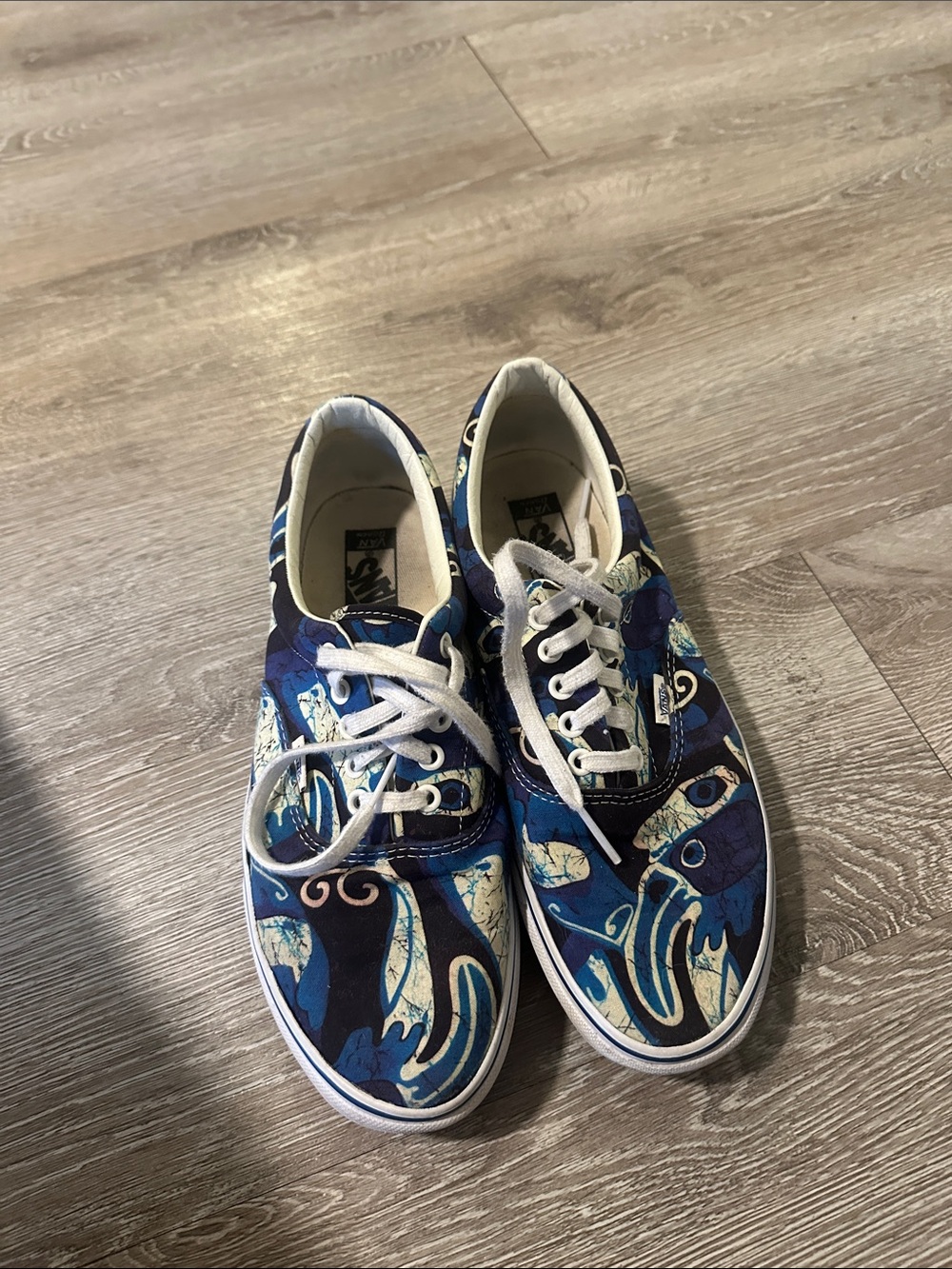 Vans Low-Top Canvas Sneakers in Navy and Teal Pattern
